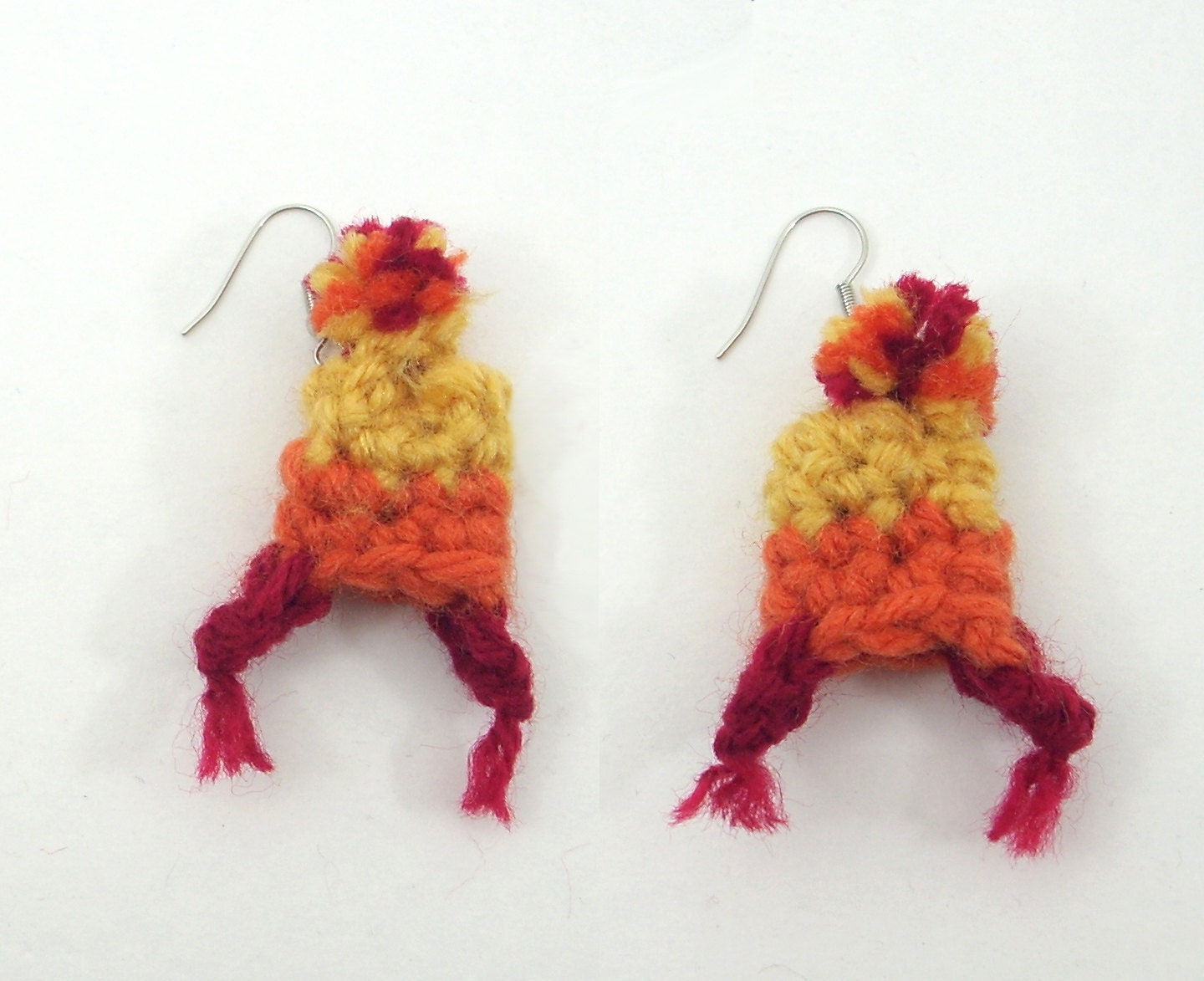 Jayne Cobb's Hat Earrings from Firefly / Serenity, Yellow Orange and Red Crochet Beanie Earrings