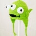 Alien Earflap Hat from Toy Story, Lime Green Crochet Beanie, send size choice baby - adult