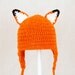 Fox Ears Earflap Hat, Orange Crochet Beanie, send size choice baby - adult