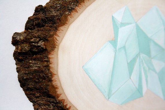 one of a kind - minimal geometric mountain / iceberg / tree bark rustic / mint / aqua