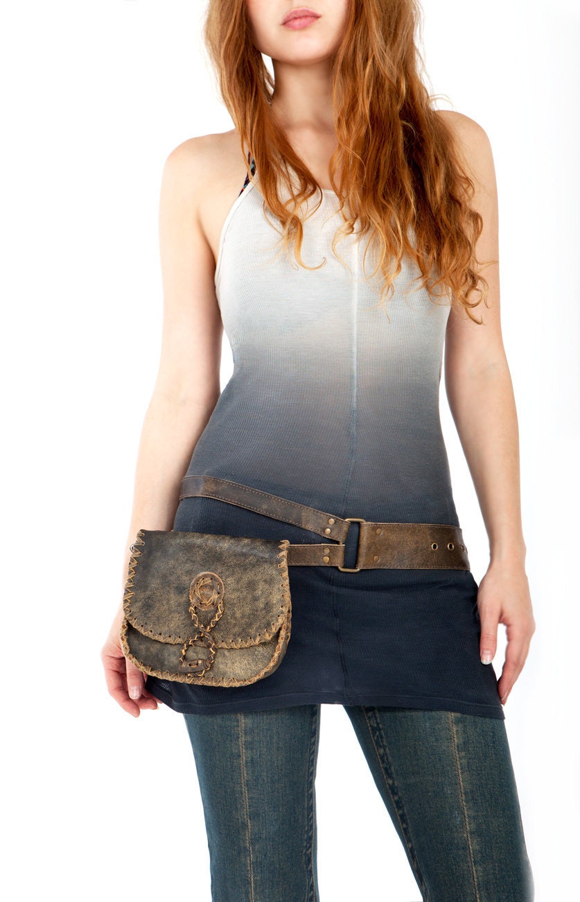 Woven rustic leather belt bag - LAST ONE -