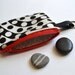 Mod Vintage Fabric Coin Purse in Black and White with Red Zipper 4 x 4 1/2 and Keyring