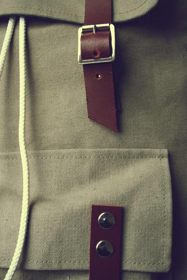 The Atlas Backpack - Sand Colored Canvas with Leather Straps and Metal Buckles