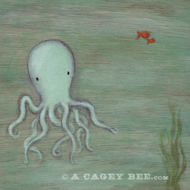Octopus giclee print - 8x8 square art print of octopus painting by Kris G. Brownlee, children wall art, kids wall art, nursery decor