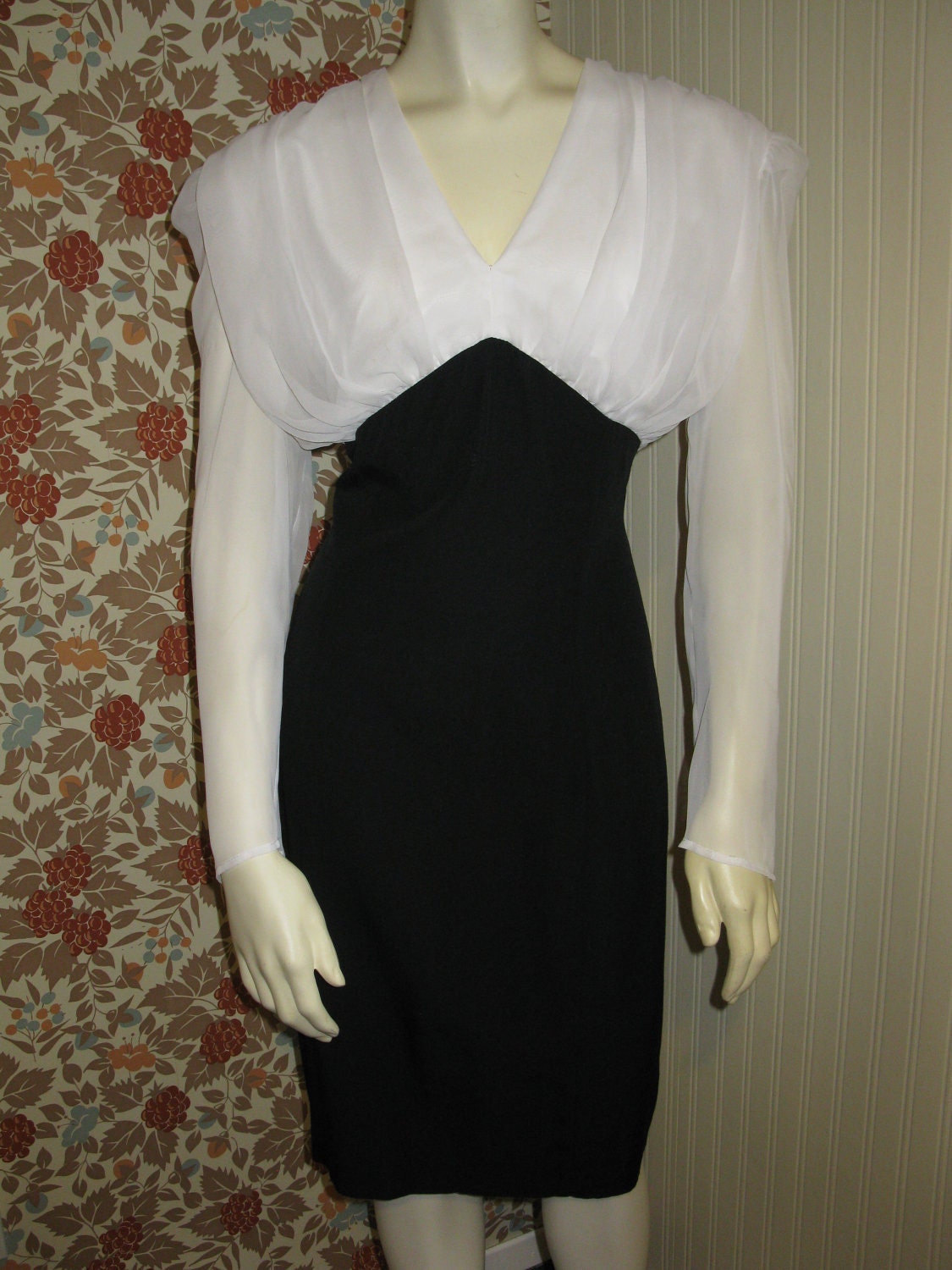 Vintage 1940s look Wiggle Little Black Curvy Dress Chiffon & Gabordine