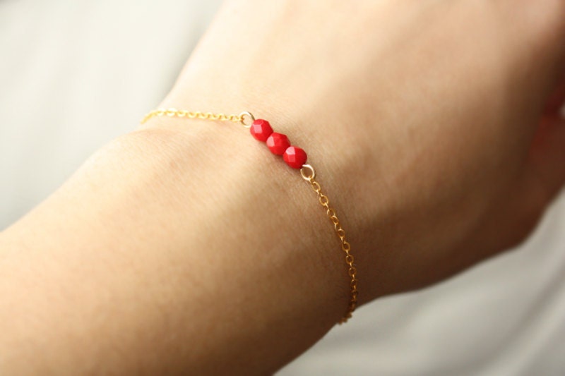 red beaded bar bracelet - delicate minimalist jewelry