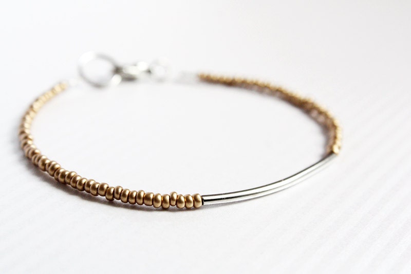 bar bracelet - mixed metals delicate jewelry - duotone friendship bangle