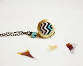chevron necklace - mint and coral dainty locket