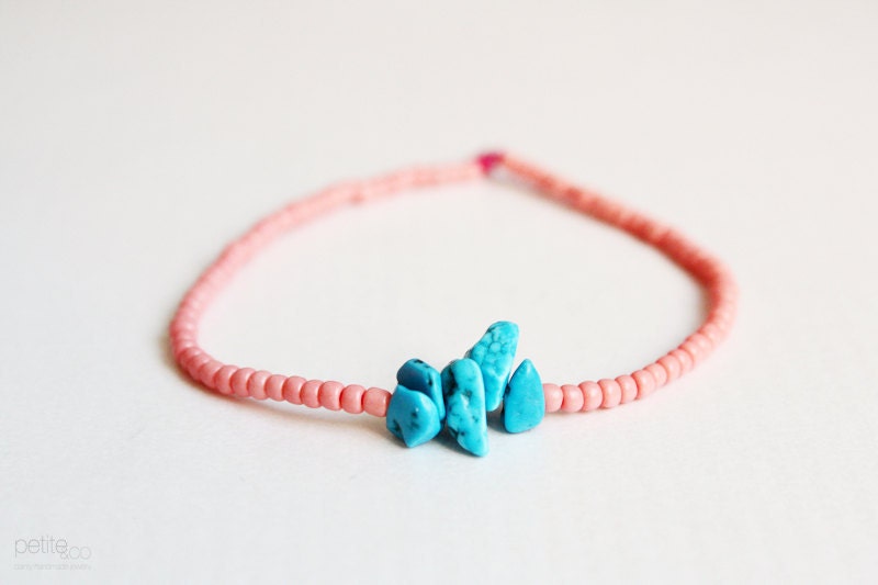 coral reef - turquoise and coral beaded friendship bracelet - summer jewelry - PetiteCo