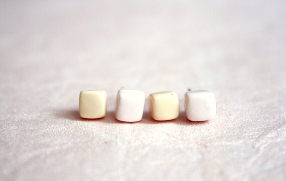 tiny cube studs - minimalist geometric earring pair