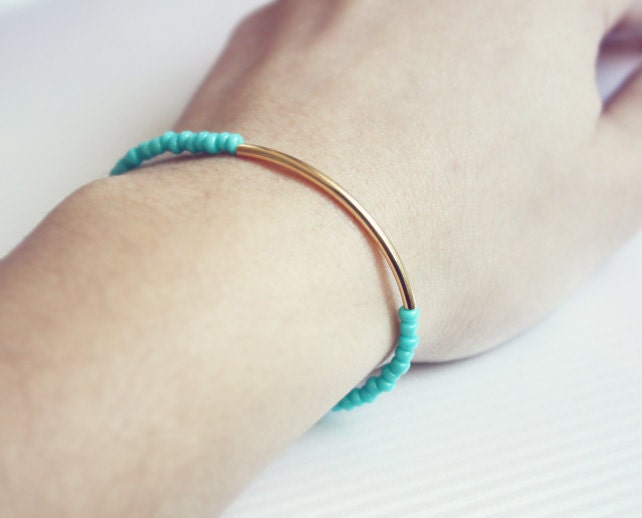 mint gold bar bracelet - minimalist jewelry - friendship bracelet (B014)