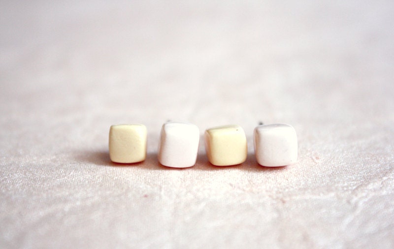 tiny cube studs - minimalist geometric earring pair