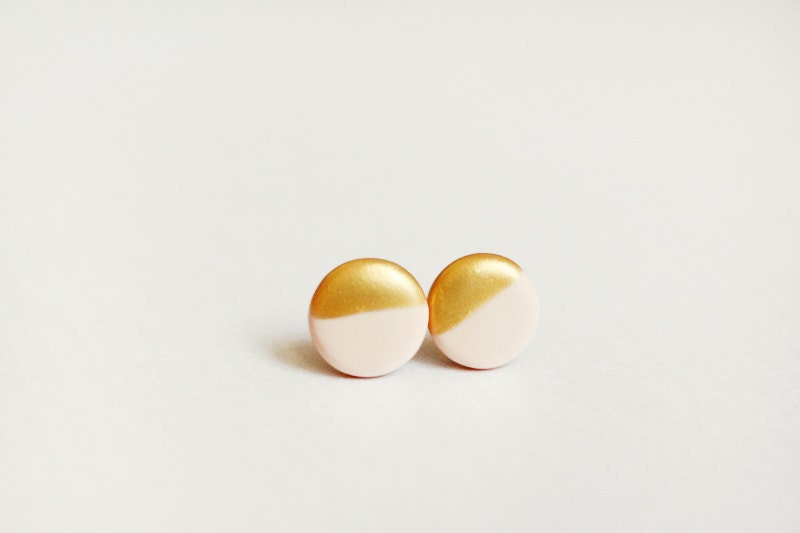 gold dipped nude peach discs - geometric studs