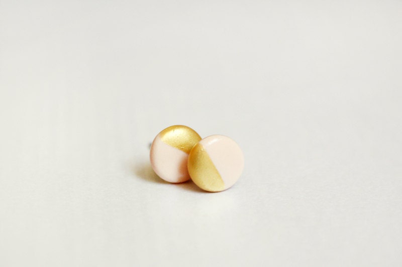 gold dipped nude peach discs - geometric studs