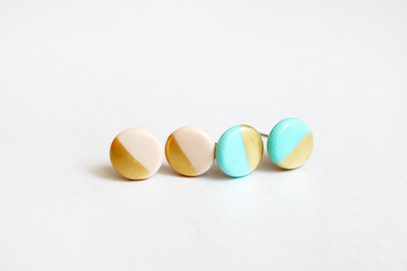 gold dipped nude peach discs - geometric studs