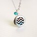 chevron necklace - mint and coral dainty locket - silver tone
