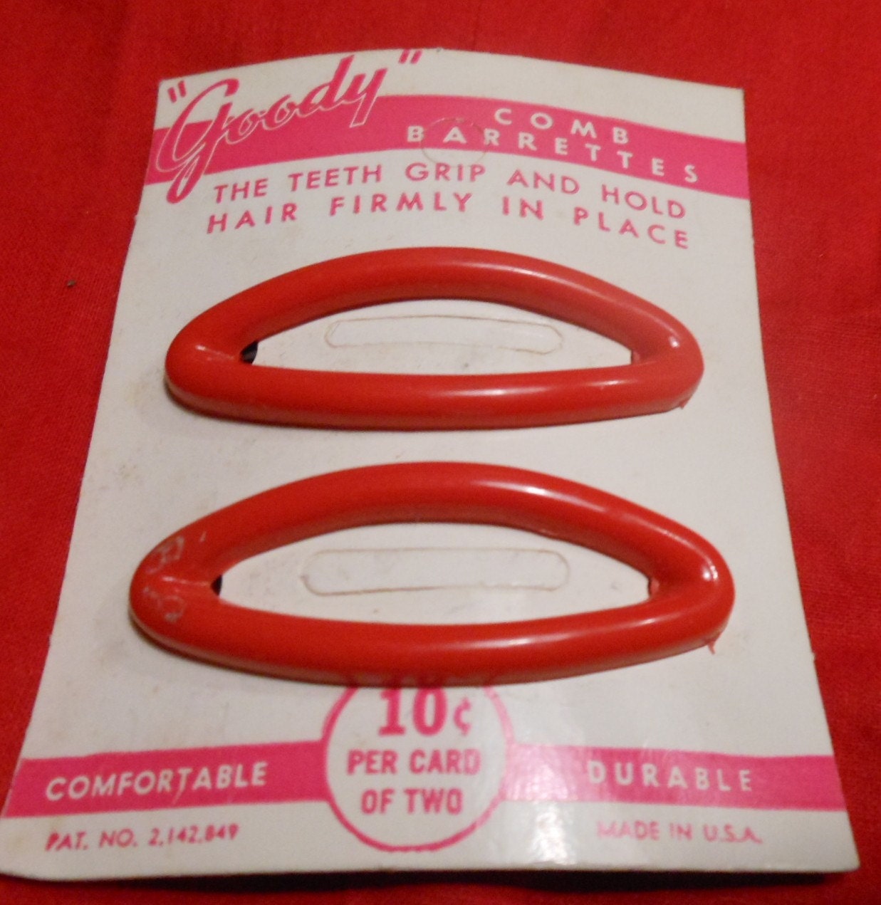 Vintage 1950's Goody Cherry Red Loop Lucite Barrettes Rockabilly Pin-Up Mod Burlesque