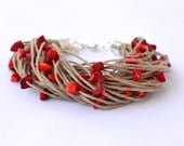 Coral Bracelet Linen Jewelry Spring Gift Eco Fashion Natural Fiber Eco Friendly Bracelet