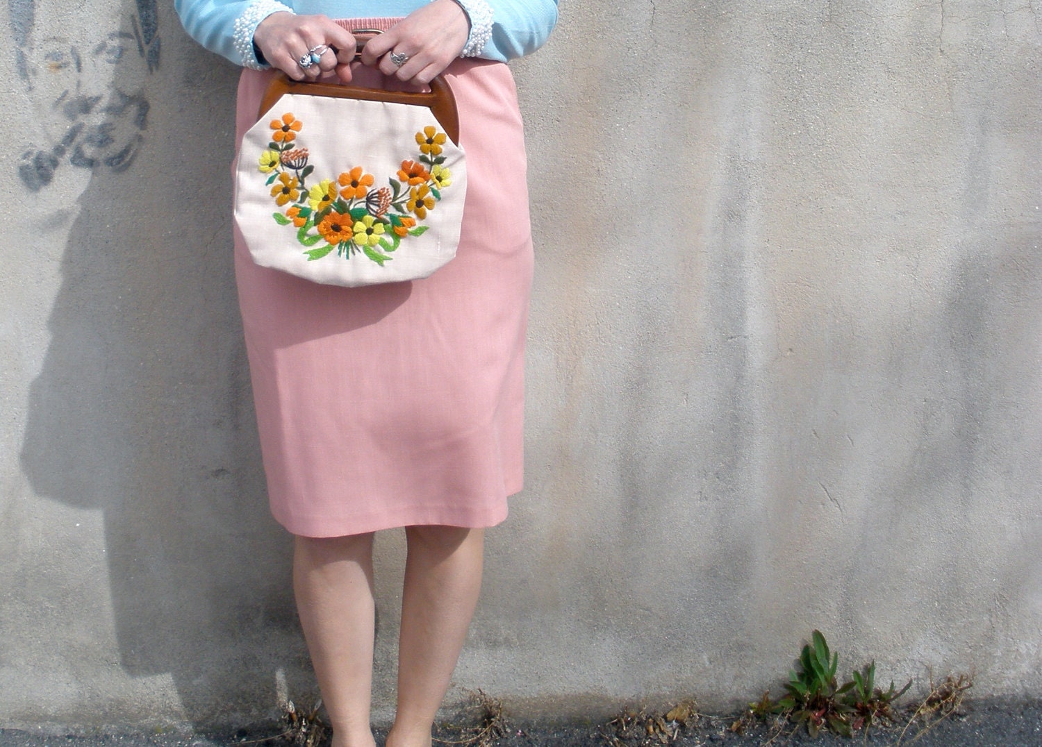 Vintage Pastel Pink Pencil Skirt with Matching Belt Size Small