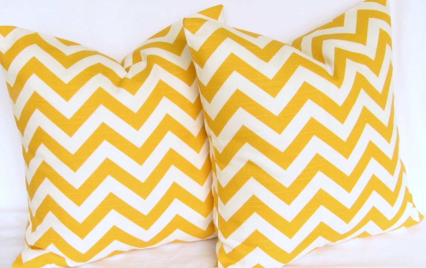 Yellow chevron Pillow Covers zigzag Decorative throw pair TWO 20x20 inch cotton slub modern geometric same fabric front and back FREE SHIP