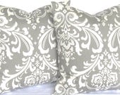 Grey Damask Shams Decorative Throw Pillow Covers pair TWO 26x26 ozborne storm same fabric front / back FREE SHIP