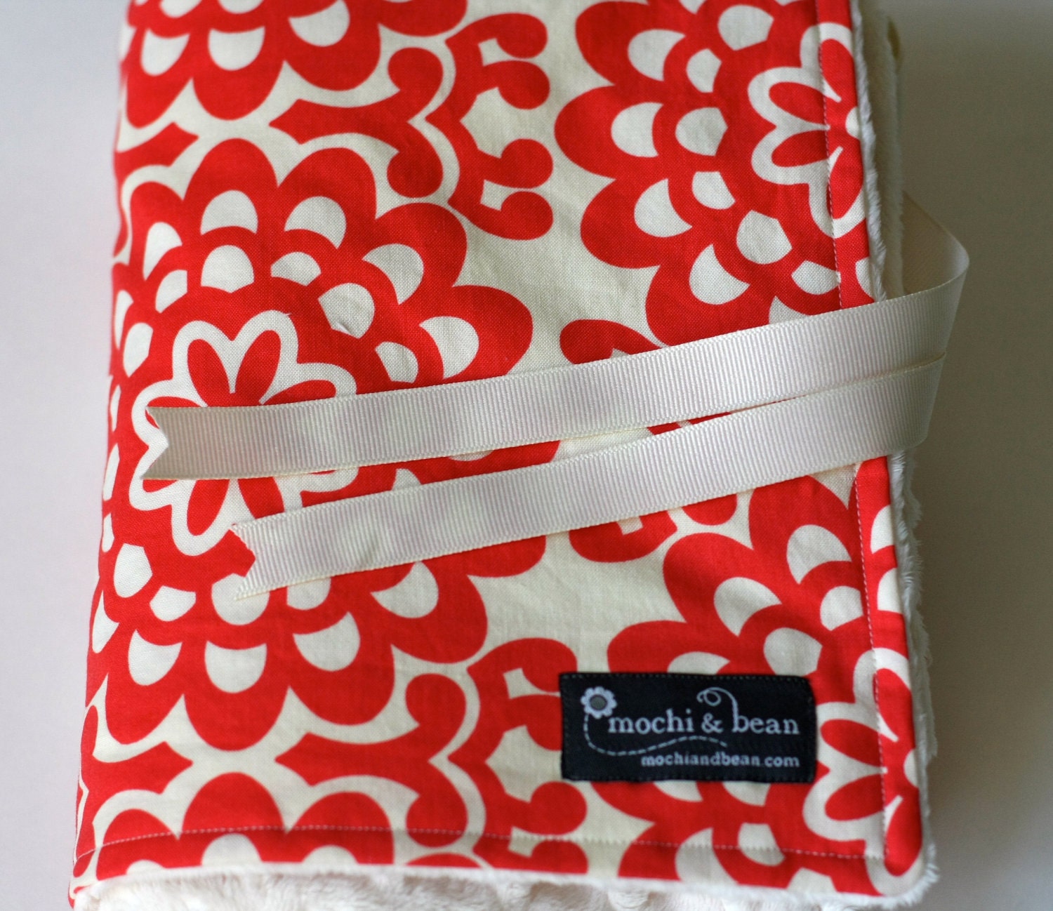 Baby Blanket with Stroller Ties, Wall Flower in Cherry by Amy Butler and Vanilla Dot Minky