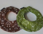 Organic Baby Drool Bib, Waterproof and Reversible, Set of 2, Robot Factory by Caleb Gray