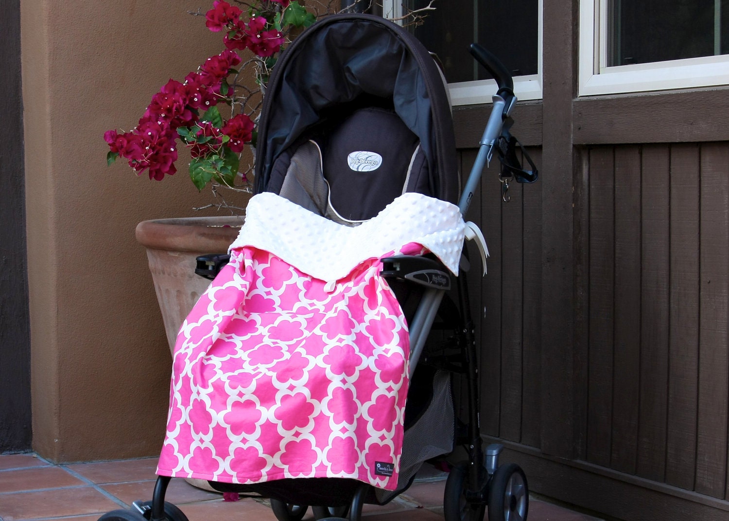 Organic Baby Blanket with Stroller Ties, Robot Factory in Multi by Caleb Gray and White Dot Minky