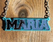 Personalised block name necklace - laser cut mirror acrylic - 3 fonts to choose from