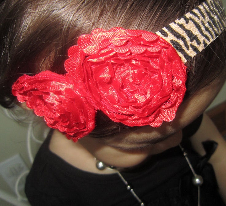 Headband Set Mommy & Me  Red Flowers and Tiger Print Headbands - 2 headbands per Set
