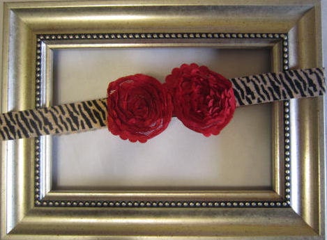 Headband Set Mommy & Me  Red Flowers and Tiger Print Headbands - 2 headbands per Set