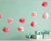 10 Pom Garland: wedding decor - bridal shower - garden party - nursery decor - batism - outdoor decorating - elegant - pick your colors