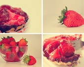 Set of 4 prints 5x7 : Save 30% Food Wall Art Strawberries dessert affordable home decor