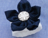 8 Nautical Navy and White Upcylcled Wedding Napkin Rings w/ Silver Vintage Style Button