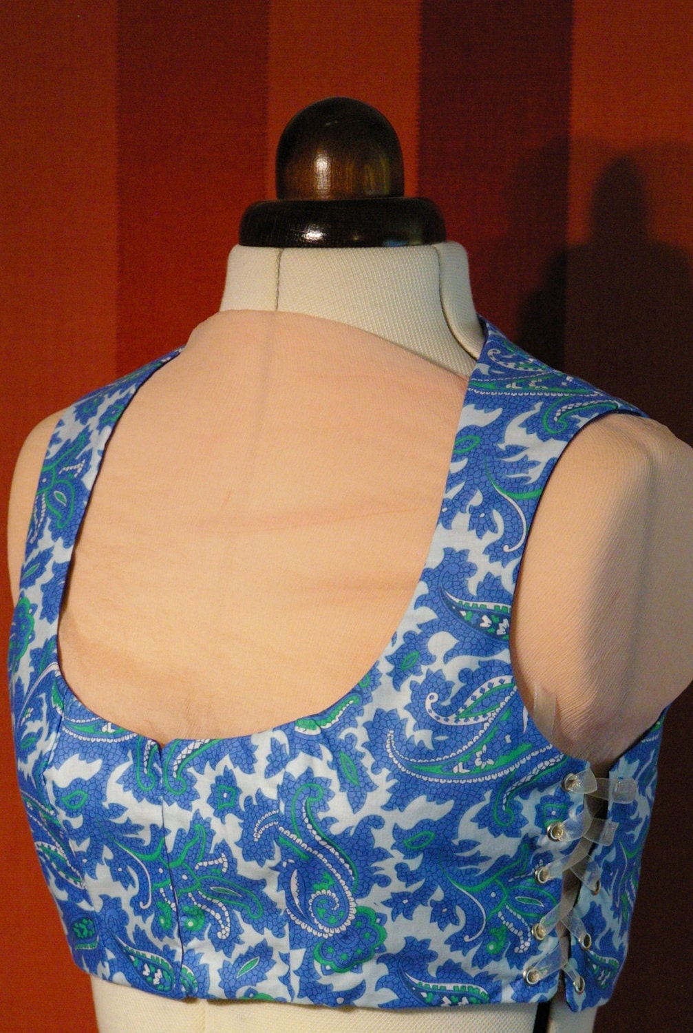 Paisley 70's Inspired Cotton Cropped Vest Top/Choli Size Small-Reduced
