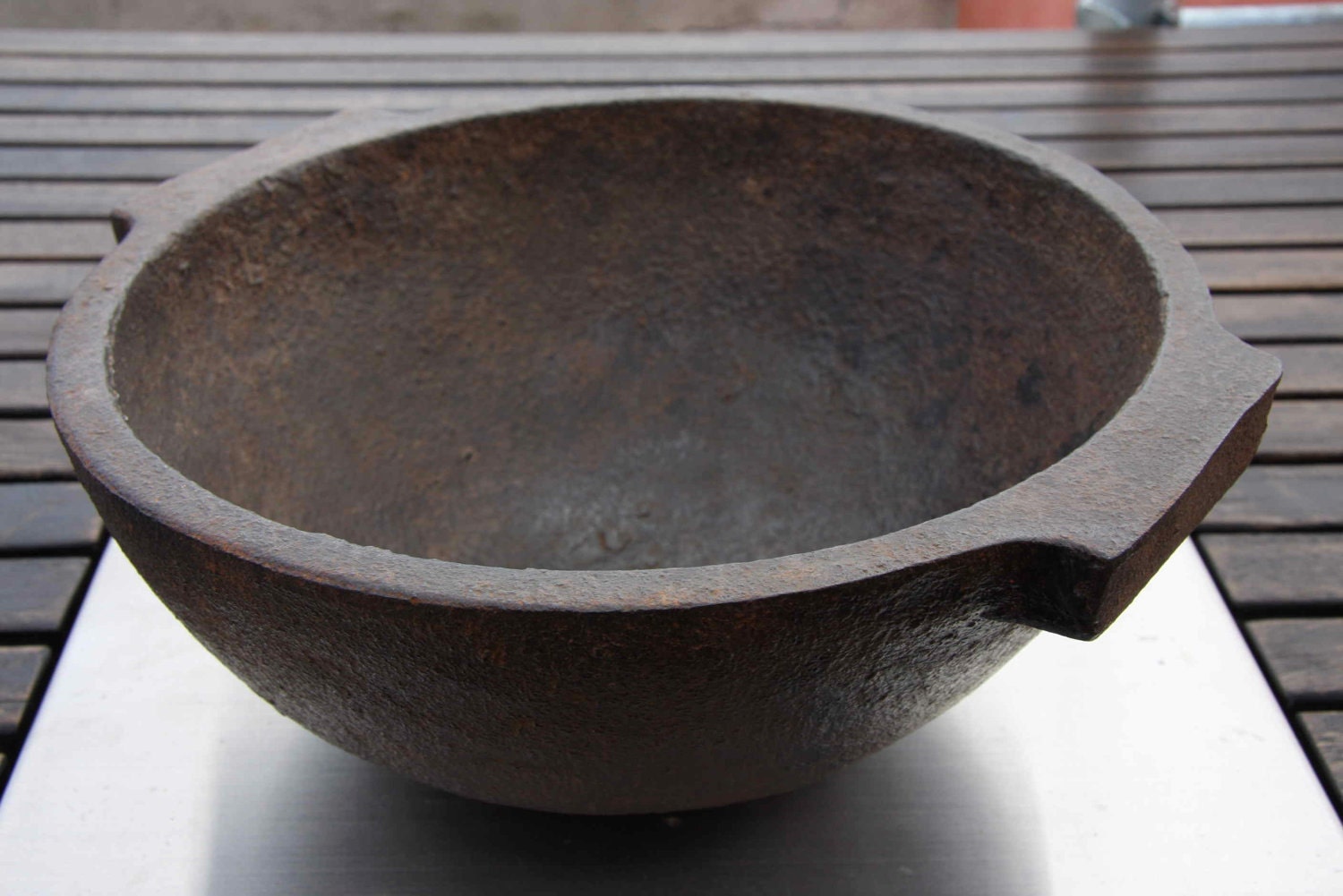 Salvaged metal bowl
