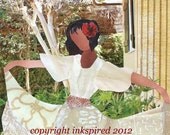 The Red Shoes fine art print from Original Collage Paper Painting with recycled junk mail