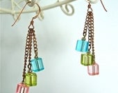 Pink green and blue earrings - dangly gold earrings  - 14k gold - geometric earrings - spring colored earrings by Sparkle City Jewelry
