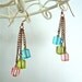 Pink green and blue earrings - dangly gold earrings - 14k gold - geometric earrings - spring colored earrings by Sparkle City Jewelry