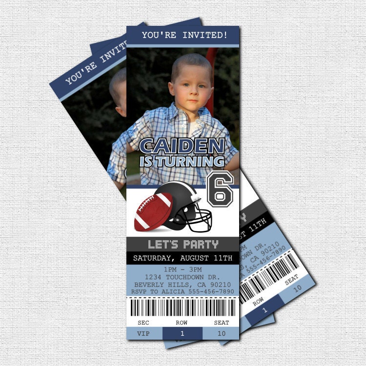 FOOTBALL TICKET INVITATIONS Birthday Party - (print your own) Personalized