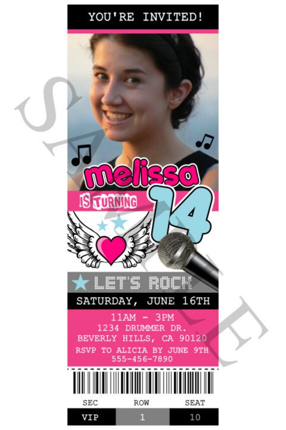 CONCERT TICKET INIVITATIONS Rock Star Birthday Party - (print your own)