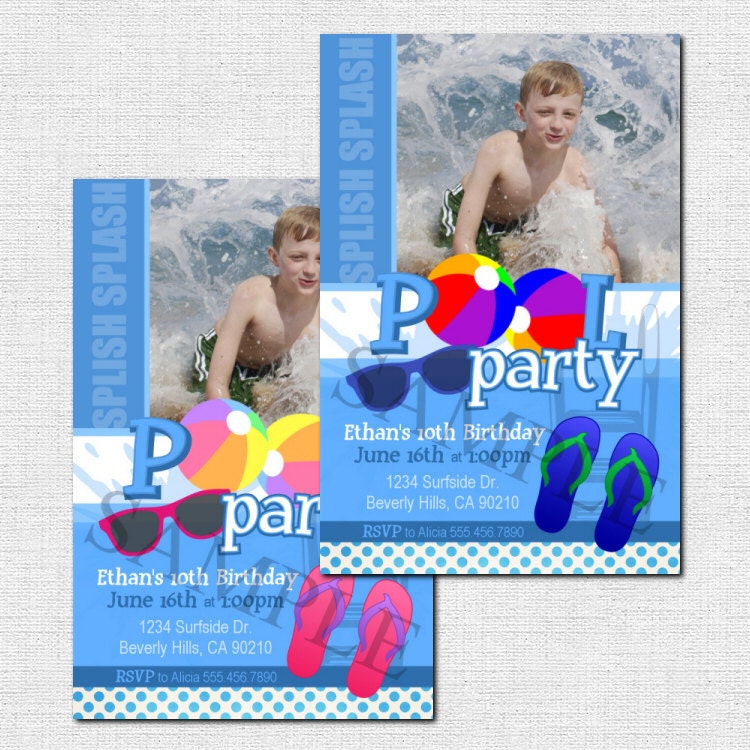 POOL PARTY Invitations Summer Birthday (print your own) Personalized Printable