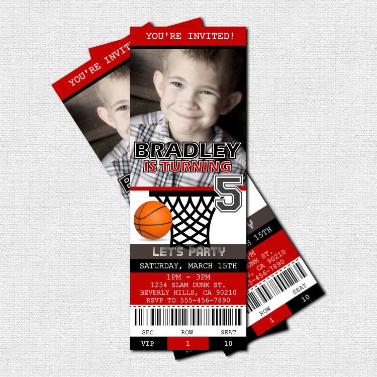 BASKETBALL TICKET INVITATIONS Birthday Party - (print your own) Personalized Printable