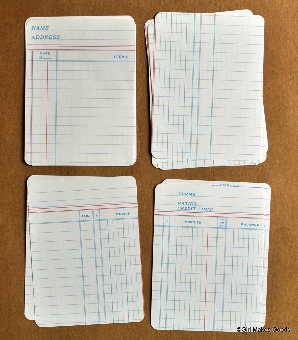 Vintage Journal Cards 3 x 4 Project Life--Ledger Sheets