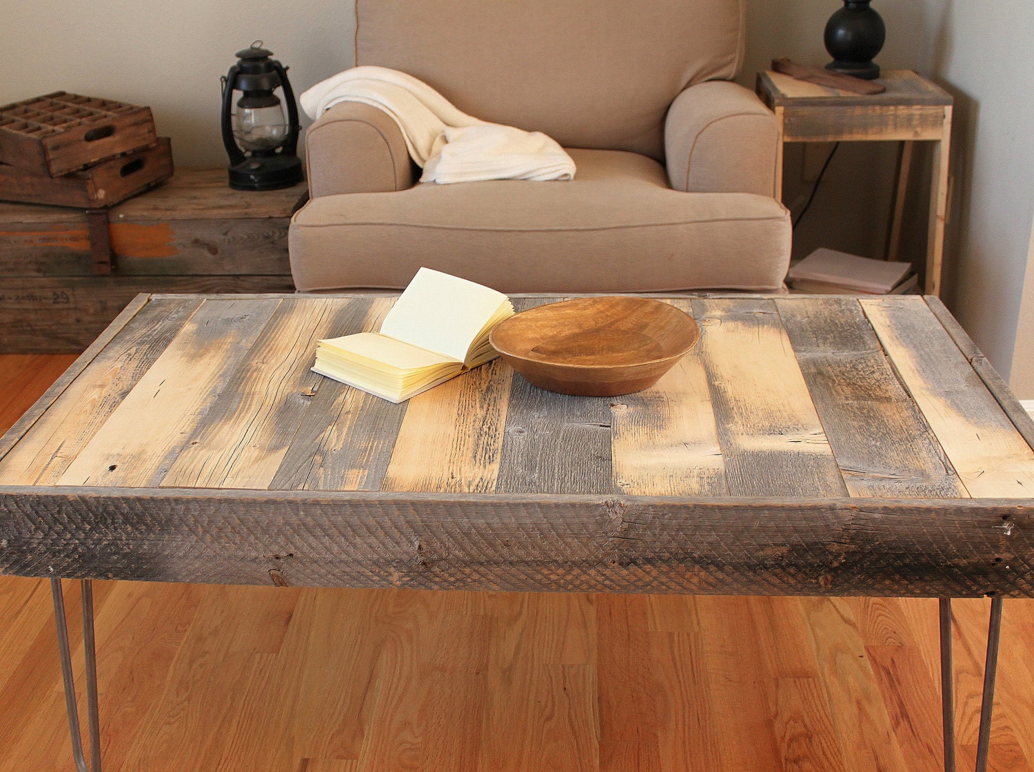 Reclaimed Wood Coffee Table - Set on 14" steel hairpin legs
