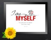 I AM MYSELF 5x7 Inspirational Quote Print with Original Tree of LIfe Illustration, Inspiring Art, Inspiring Words (Empowering Collection)