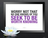 Seek To Be WORTH KNOWING 5x7 Inspirational Quote Print / Graduation Gift / Meaningful Wall Art / Motivation for Students