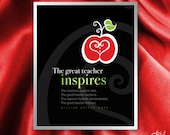 8x10 Inspirational Quote Print with Red Apple-Heart / Unique Gift for Teachers / Teacher Appreciation / Knowledge