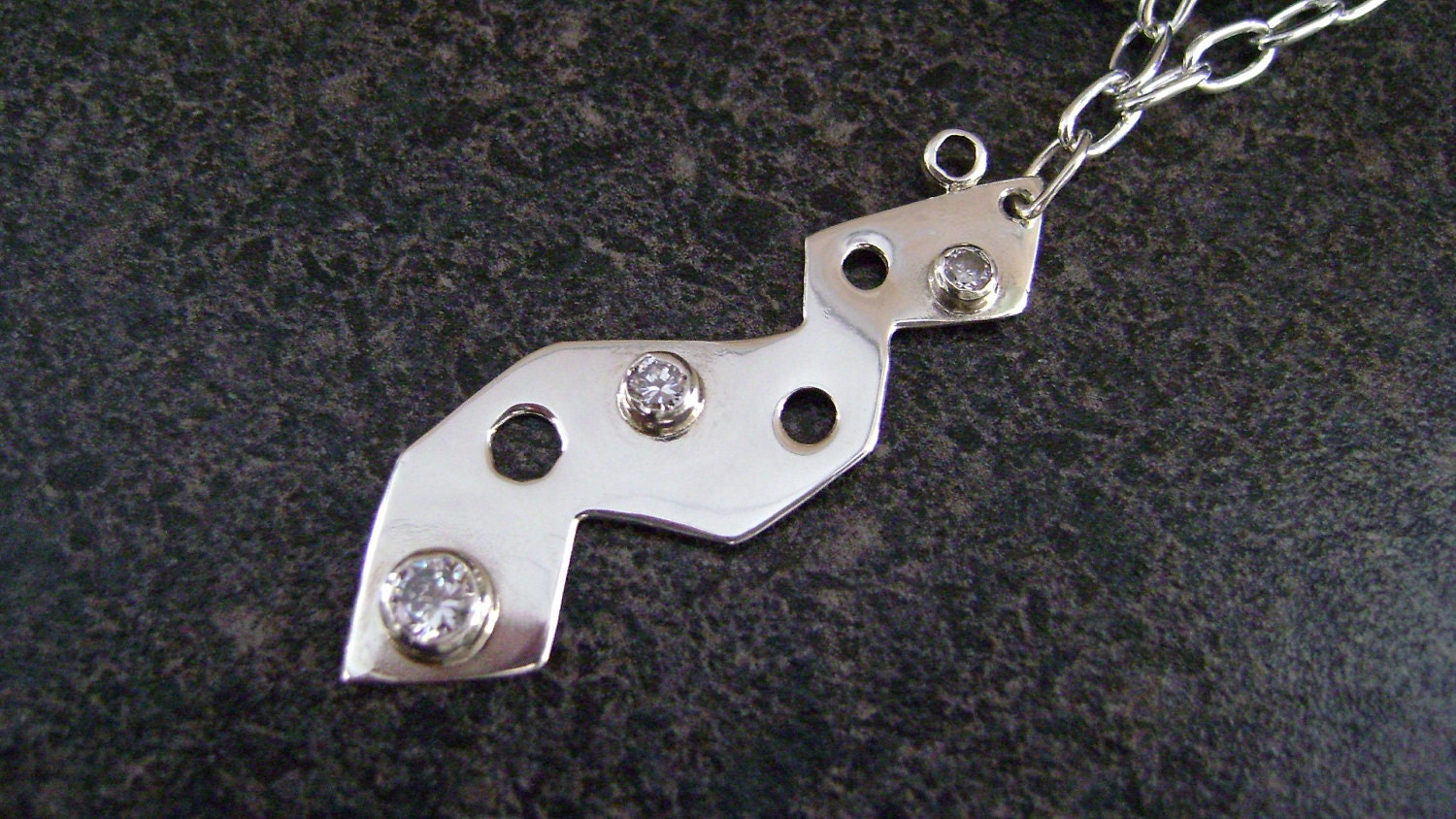 ZIG TIE - Sterling Silver Geometric Abstract Zig Zag Cubic Zirconia Pendant with Silver Plate Necklace, for mom, Mothers Day, gift for her