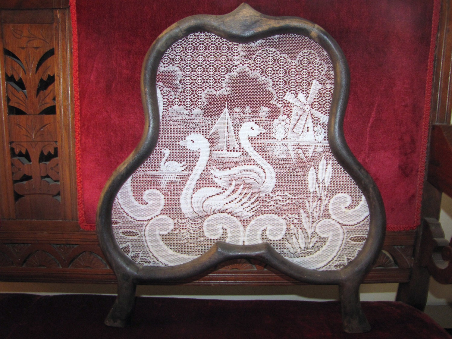 Vintage Shabby Chic Vanity Mirror Frame with Lace Insert